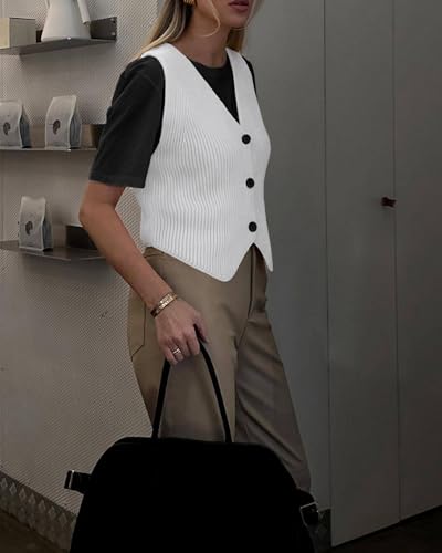 Image of Women's Sweater Vest Tops,Sleeveless V Neck Button Down Knit Vest