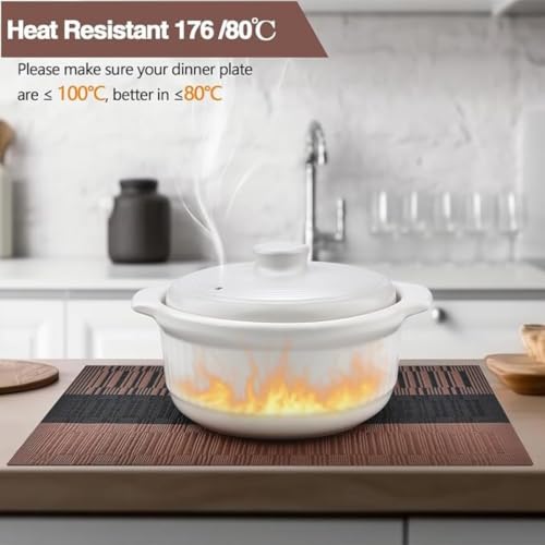 Image of Potency Table Mats Set of 4, Woven Placemate for Dining Table, Heat-Resistant Placemats Stain Resistant Anti-Skid Washable PVC Table Mats, Vinyl Placemats for Dining Kitchen Restaurant Table (A-Brown)