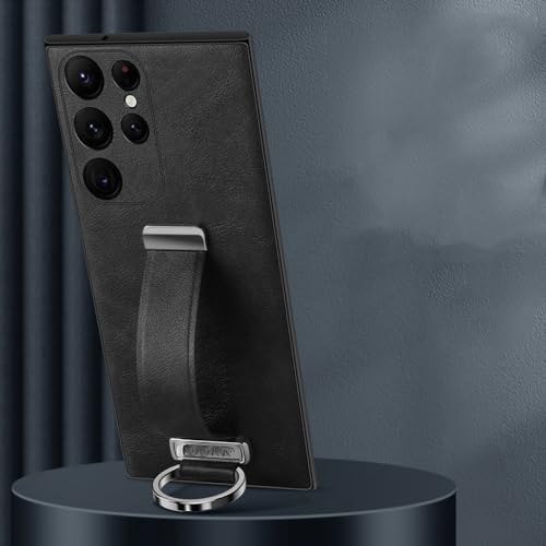 Coque Samsung S23 Ultra luxe noire avec anneau métallique de protection