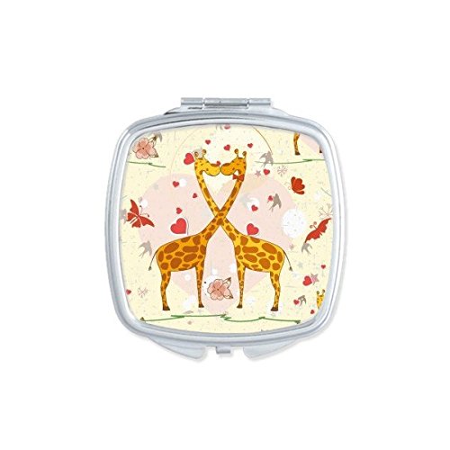Petit miroir à main Saint-Valentin motif girafes et cœurs roses cadeau mignon