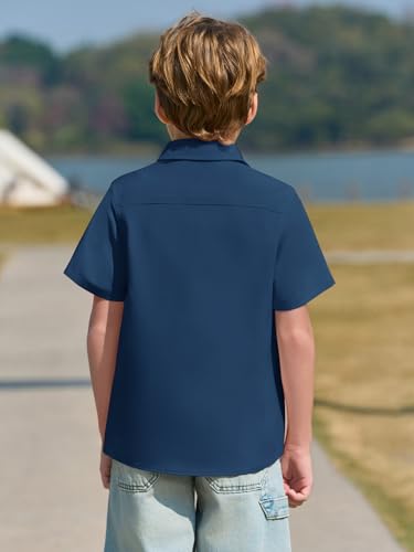 Haloumoning Boys Dress Shirts Button Down Short Sleeve Shirt Kids Summer Casual Shirts with Pockets 5-14 Years4