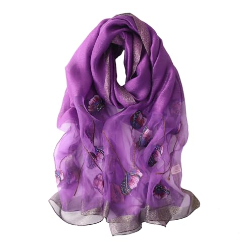 Purple Silk Scarf and Shawl - Elegant Embroidered scarves for Women Floral Pashmina shawls and wraps for weddings