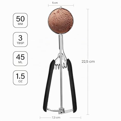 Foto von TJ POP Eisportionierer 5 cm, Edelstahl Groß 45 ml Eiskugelportioniere mit Auslöser, Eislöffel Portionierer für Groß Eiskugeln, Fleischbällchen und Kartoffelpüree