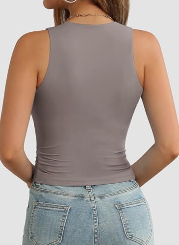 Image of ATHMILE Womens Double Lined Crop Tank Tops Casual Basic Shirts Sleeveless Workout Tops Cute Summer Clothes Teen Girls