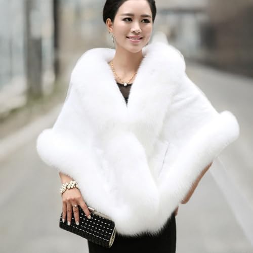 Women's Faux Fur Coat Wedding Cloak Cape Shawl for Evening Party4