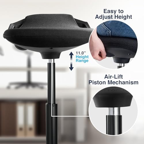 Image of Desky Sit Stand Pro Active Stool - Ergonomic Height Adjustable Wobble Chair with Weighted Base, 360 Motion Seat for Standing Desks - Supports Up to 275 lbs