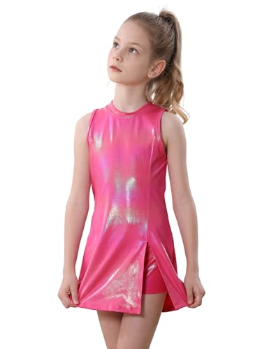 Dance Costumes Girls Glittery Dancewear Side Split Hip Pop Dress Shiny Sleeveless Tops with Sparkly Shorts