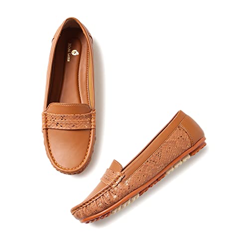 Marc Loire Women Comfortable Slip On Flat Loafer Ballet; Casual and Formal Footwear (Tan 01, 5)