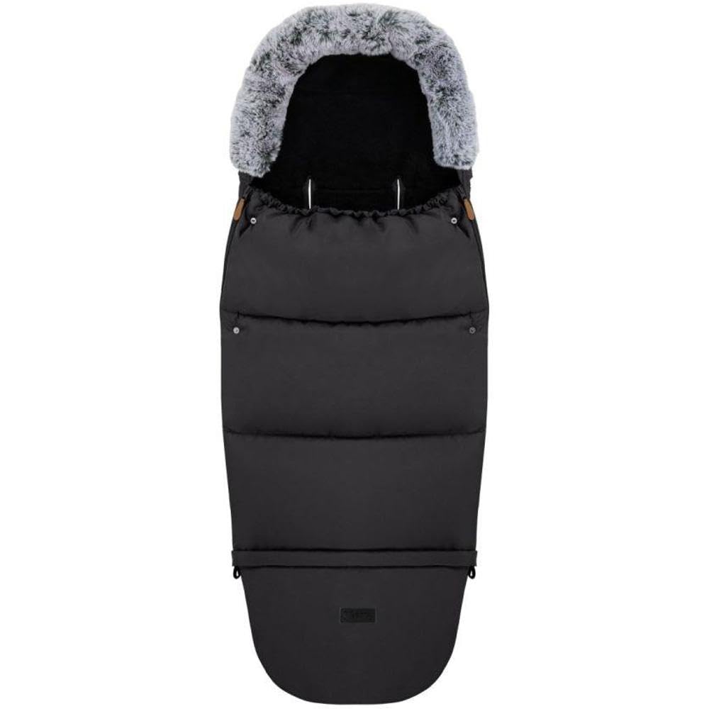 MoMi Fußsack 2 in 1 für Kinderwagen, Schlitten oder Autositz, mit Kapuze, Fellbesatz und abnehmbarem Fußteil, Reißverschluss links und rechts, Gurtschlitze, wasserabweisend