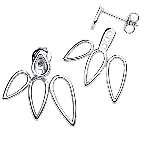 Iyé Biyé Jewels - Pendientes mujer ear jacket hojas caladas plata de ley 925 ajustables cierre de presión