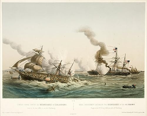 Combat naval entre Kearsage et l'Alabama gravure d'art Louis Le Breton sur toile haut de gamme