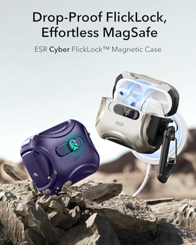 Image of ESR for AirPods Pro 3 Case (2025), Compatible with Airpods Pro 3rd Generation Case (USB-C Cable), Effortless MagSafe, Drop-Proof Lock, Easy Open, Cyber Series, Purple