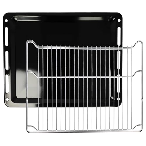 vhbw 1x teglia da forno, 1x griglia (set da 2pz.) compatibile con Bosch HBG675BB1/05, HBG675BB1/24 forni - 45,5 x 36,1/37,5 x 3 cm