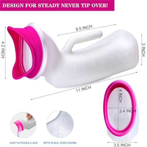 Urinals for Women and Men Portable Unisex Urinal Bottle 1000ml Female Urination Device Pee Bottles for Emergency Travel Car & Camping Hospital Elderly Incontinence - Thumbnail 2