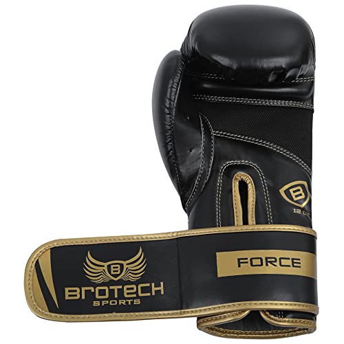 Brotech Force Boxing Gloves For Men & Women, Training, Sparring, Punching, Heavy Bag, Focus Mitts Pads Workout - Kickboxing, Muay Thai, Mma - Multi Layered With Ventilated Palm (16 Oz, Black Gold) #TOP6