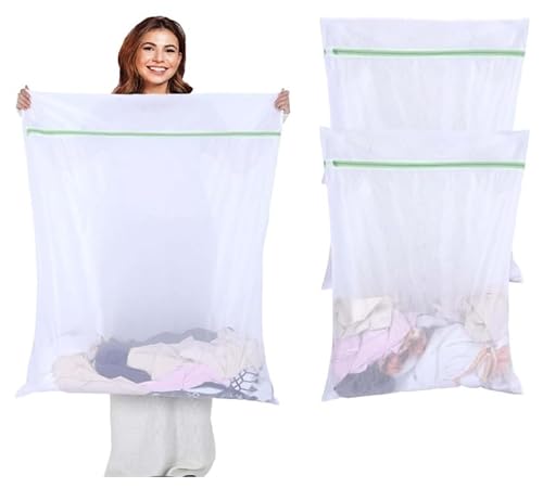 Lot de 2 Filet Linge Machine à Laver 60 x 90 cm, XXL Sac a Linge pour Machine a Laver en Maille, Sac de Lavage avec Fermeture Éclair, Réutilisables Filet de Lavage pour Manteaux, Rideaux, Oreillers