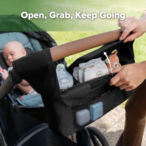 haakaa Universal Stroller Organizer with Insulated Cup Holder - Black, Single Cup Holder, Stroller Caddy with Shoulder Strap & Extra Non-Slip Stroller Hook, Fits Most Strollers - 4