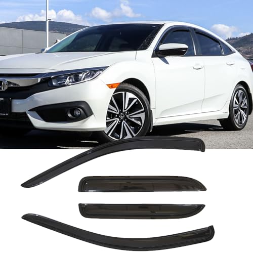Deebior Side Window Visor Wind Vent Deflector fit for 2016-2021 Honda Civic Sedan,4pcs Outside Mount Style Dark Smoke Shade Sun Rain Guards Set 94682