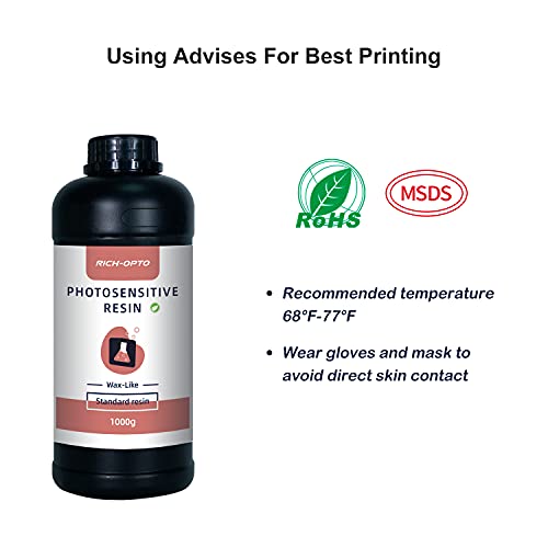 Rich-Opto 734541673590 3D Printer Resin 1000G Red Wax-Like Uv-Curing 405Nm Rapid High Precision Quick Curing Standard Photopolymer Resolution Low Odor thumb #2