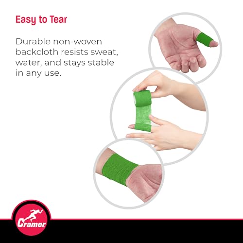 Image of Cramer Eco-Flex Self-Stick Stretch Tape, Neon Green, 2 inch x 5 yd, Cohesive Athletic Bandage Wrap, Athletic Trainer Flexible Sports Tape, Easy Tear Vet Wrap for Pets, Self Adhesive Bandage Roll, 5 Yards