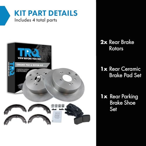 Image of TRQ Rear Brake Pad and Rotor Set Ceramic Parking Brake Shoes Compatible with 2010-2011 Mitsubishi Endeavor