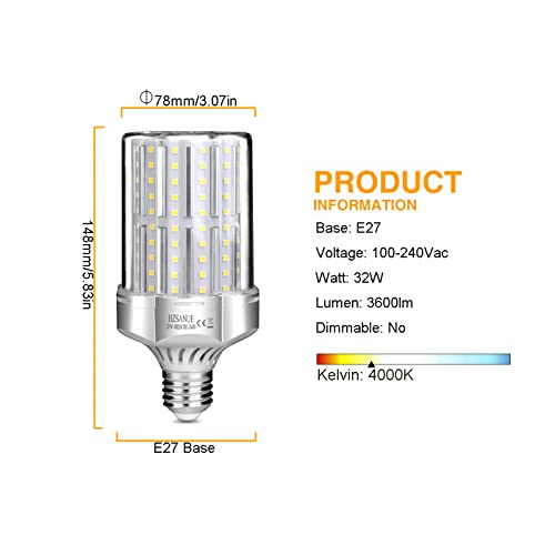 HZSANUE LED Light Bulbs 32W, 260W Incandescent Bulbs Equivalent, 3600Lm, 4000 Kelvin Natural White, E27 Large Edison Screw, Pack of 2 - Image 2