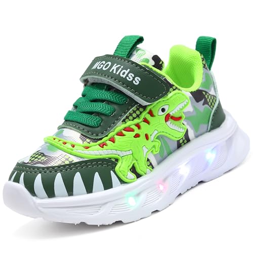 LCVibecx Scarpe luminose a LED for bambini 21-30 EU | Sneakers traspiranti con funzione lampeggiante | Scarpe sportive con MAGIC TAPE in verde, blu e grigio for primavera/autunno(Verde,26 EU)