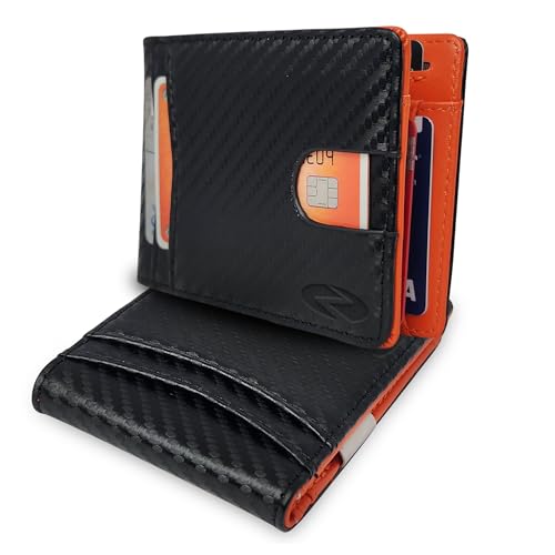 Zeebro Slim Wallet for Men -12 Card Slots, ID Window, Money Clip, Minimalist, RFID, Front Pocket Leather Wallet - Small Gift Box, Thanksgiving Gift, Christmas Gift, Birthday Gift