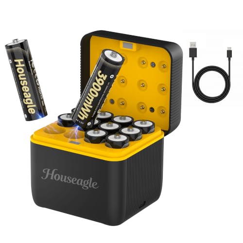 12 Pack Lithium Rechargeable AA Batteries with Charger,1.5V 3900mWh by Houseagle - Used condition - US$32.91