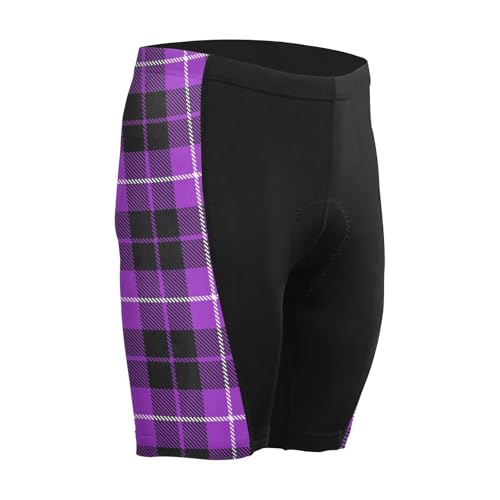 Men's Cycling Shorts, Padded Cyclings Pants, Cyclings Clothing with Leggings Worn in A Loop Black Purple Plaid