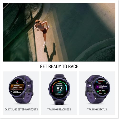 Image of Garmin Forerunner 570, 47mm, Advanced GPS Running and Triathlon Smartwatch, AMOLED Display, Training and Recovery Features, Indigo Aluminum with Translucent Imperial Purple Band