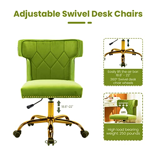 Recaceik Modern Velvet Home Office Chair, Adjustable Leisure Swivel Desk Chairs With High Back 360 Degree Castor Gold Wheels For Living Room/Bedroom/Office (Green) #TOP5