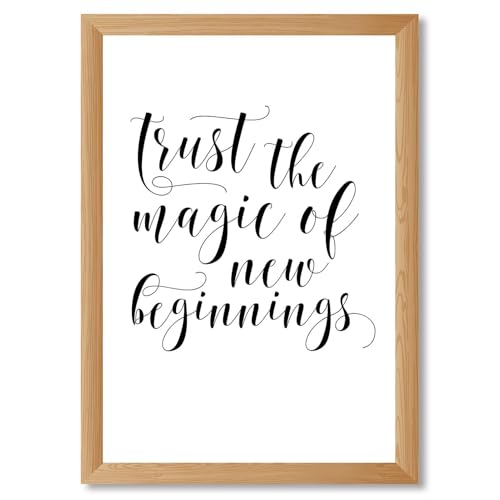 Framed Trust the magic of new beginnings Poster Canvas Print Art Modern Aesthetic Wall Art Pictures Wall Decor for Living Room Bedroom Office Home Decor Decoration (Wood Framed,12L X16W)