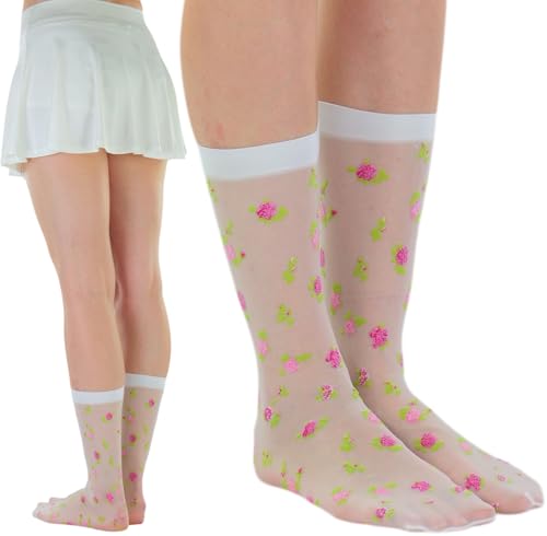 Image of ToBeInStyle Women's Sheer Fashion Ankle Socks & Pantyhose w /Springtime Daisy Design