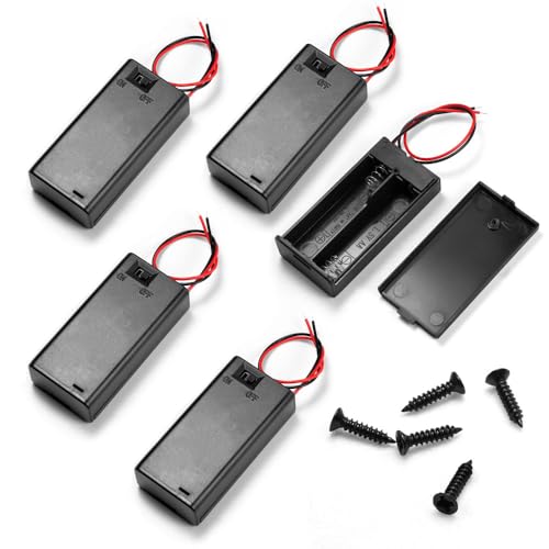 LampVPath 5Pcs 2 AA Battery Holder with Switch, 2X 1.5V AA Battery Holder Case with Wire Leads and ON/Off Switch(5 Pack)