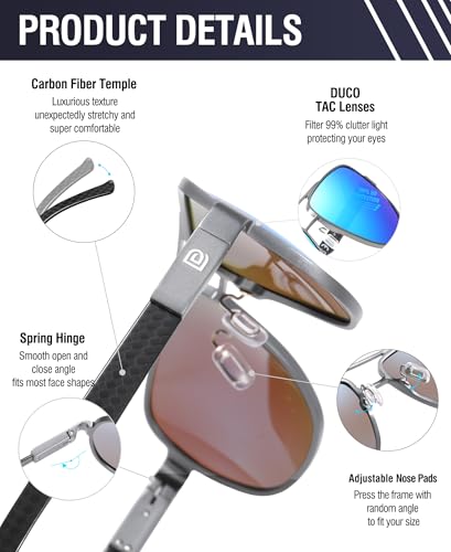 Image of DUCO Aviator Sunglasses for Men Women Carbon Fiber Polarized Sunglasses Men UV Protection for Driving Golf Fishing 3051