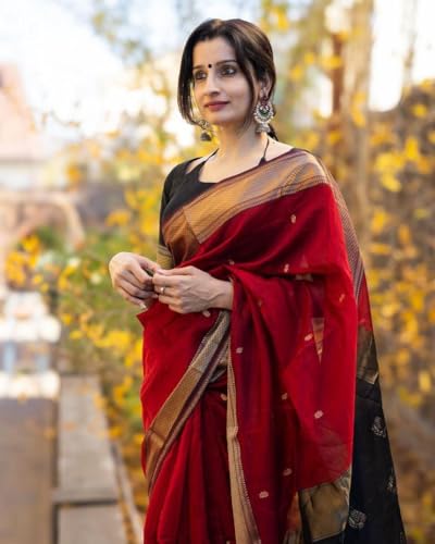 Image of Women's Banarasi Style Pure Kanjivaram Silk Jacquard Kanchipuram Pattu Saree With Un-Stiched Blouse (Red)