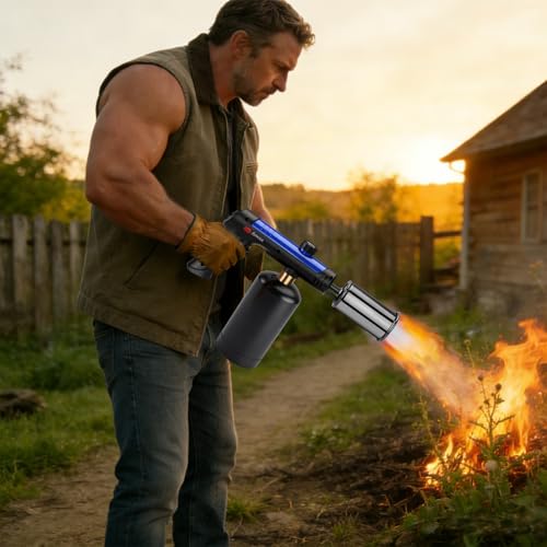 Image of Propane Torch Gun With One-Touch Max Fire, Adjustable Kitchen Torch, Powerful Propane Torch With Many Safety Features(Tank Not Included)-Blue