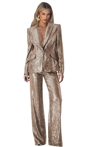 Sequin Womens Suits Petite 2 Piece Sparkly 1 Button Party Tuxedo Glitter Brown Suit for Women Dressy Party Peak Lapel Suit Size Small