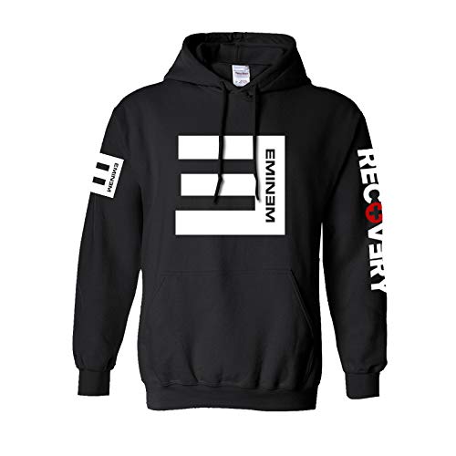 VIOY Sudadera con Capucha Estampada con temática de Letra Eminem Rey de Hip-Hop con Bolsa de Gato Unisex,Negro,M