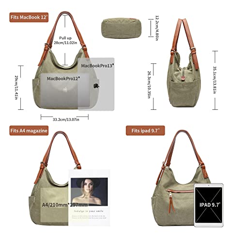 Image of Worldlyda Women Canvas Hobo Purse Multi Pocket Tote Shopper Shoulder Bag Casual Top Handle handbag with Embroidery Ethnic