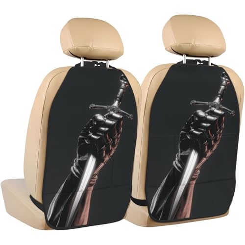 Knight Holding Dagger Dark Fantasy Car Seat Back Kick Protectors,2 Pack Kick Mats With Storage Pockets For Vehicles To Protect From Dirt Mud Scratches