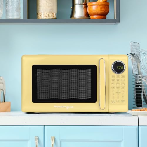 Image of Nostalgia Modern Retro Compact Countertop Microwave Oven - 0.7 Cu. Ft. - 700-Watts with LED Digital Display - Child Lock - Easy Clean Interior - Yellow