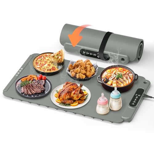 Warming Mat for Food, Electric Warming Tray with 9 Temp Settings & 6-Hour Timer, Auto Shut-Off, Fast Full Surface Heating, Portable Food Warmer for Home Parties Buffets Daily Use