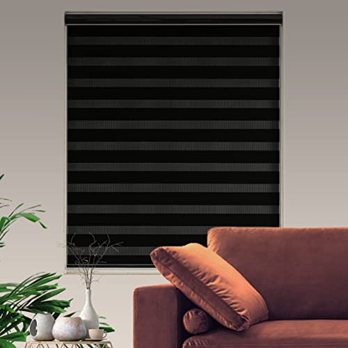 Image of Custom Size Zebra Blinds for Windows Roller Shades Light Filtering Shades Room Darkening Window Shades for Kitchen Bedroom Office Easy to Install(Custom Size Black Color)