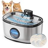 5L Trinkbrunnen für Hunde, Katzenbrunnen Kabellos mit 4000mAh, Edelstahl Hundebrunnen mit LED Sensor（Austauschbarer 4-Schicht Filtration）