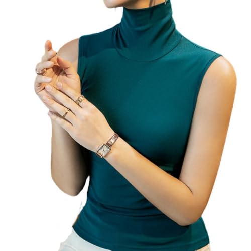 Irsutey Women's Solid Color High Neck Mesh Sleeveless Base Shirt for Spring Slim Fit Inner Vest