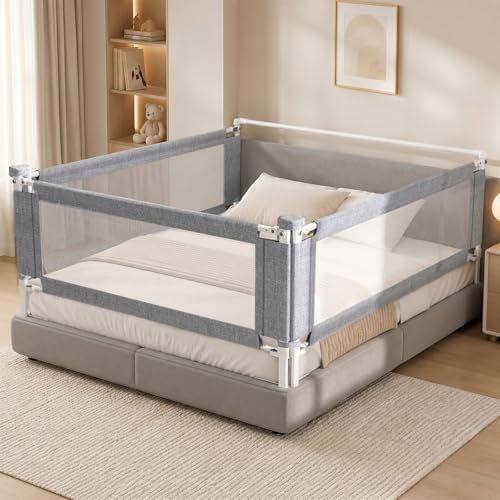 Novalithic 3-Piece Queen Size Bed Rail for Toddlers - Adjustable Baby Bed Rail Guard Kids Safety Bed Rail for Queen Size Bed (78.7x78.7x60-Grey)