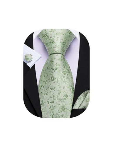 Image of Barry.Wang Men Tie Set Floral Paisley Silk Necktie Pocket Square Cufflinks Formal Wedding Party Business