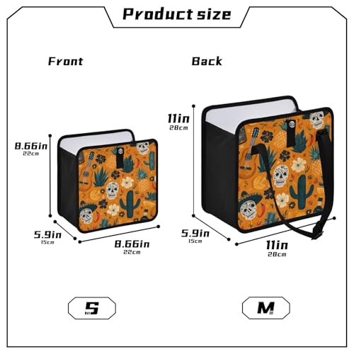 Image of Car Trash Can Organizer Bin with Adjustable Strap for Back Front Seat Console Waterproof Leakproof Collapsible Portable 11 Inch Orange Day Of The Dead Skull Cacti